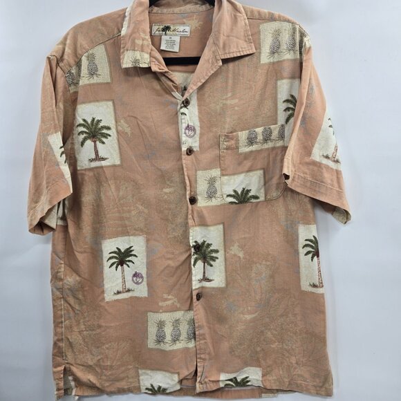 Joe Marlin Orange Peach Palm Tree Button Down Cotton Blend Medium - Picture 1 of 8